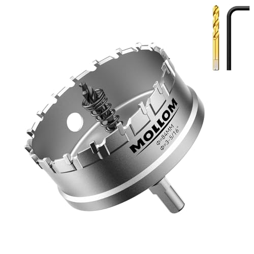 Mollom (84mm | 3-5/16'') Lochsäge T.C.T Schwerlast-Hartmetall-bestückt mit 2 Führungsbohrern für Edelstahl, Baustahl, Eisen, Kupfer, Messing, Kunststoff von Mollom