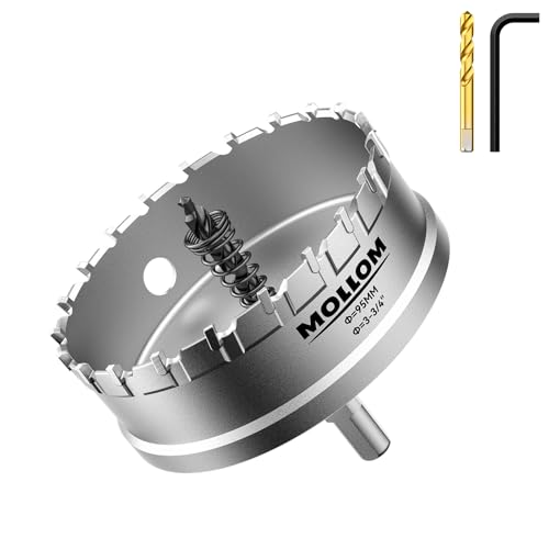 Mollom (95mm | 3-3/4'') Lochsäge T.C.T Schwerlast-Hartmetall-bestückt mit 2 Führungsbohrern für Edelstahl, Baustahl, Eisen, Kupfer, Messing, Kunststoff von Mollom