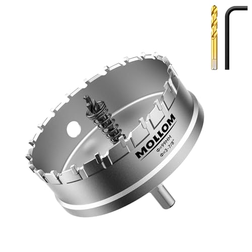 Mollom (99mm | 3-7/8") Lochsäge T.C.T Schwerlast-Hartmetall-bestückt mit 2 Führungsbohrern für Edelstahl, Baustahl, Eisen, Kupfer, Messing, Kunststoff von Mollom