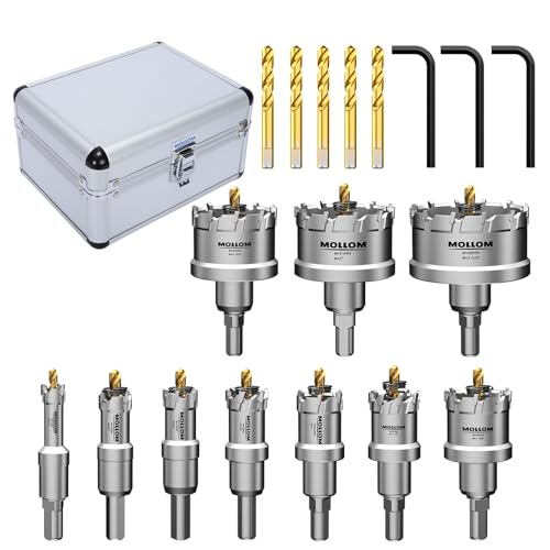 Mollom 10 Stück(14-60 mm) TCT Hartmetall-Lochsägenset für Hartmetall, insgesamt, 10 Stück Lochschneider mit 3 zusätzlichen Zentrierbohrern und 1 Stück Sechskantschlüssel von Mollom