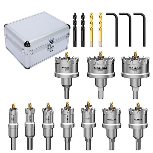 Mollom 10-teilig (16-54mm) TCT Hartmetall-Lochsägenset für Hartmetall, 10 Stück Lochschneider mit 3 zusätzlichen Zentrierbohrern und 1 Sechskantschlüssel von Mollom