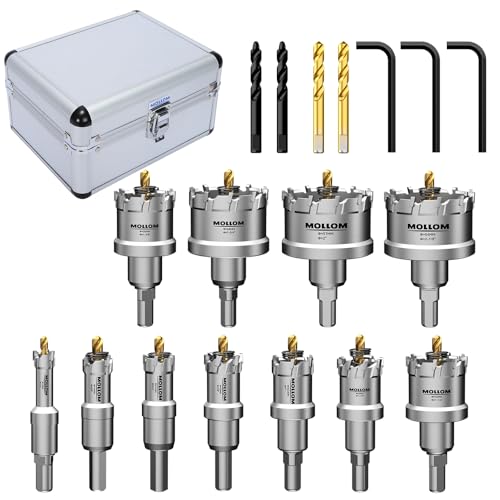 Mollom 11-teilig (13-54mm) TCT Hartmetall-Lochsägenset für Hartmetall, 11 Stück Lochschneider mit 3 zusätzlichen Zentrierbohrern und 1 Sechskantschlüssel von Mollom