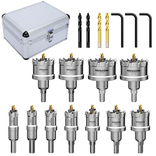 Mollom 11-teilig (16-54mm) TCT Hartmetall-Lochsägenset für Hartmetall, 11 Stück Lochschneider mit 3 zusätzlichen Zentrierbohrern und 1 Sechskantschlüssel von Mollom