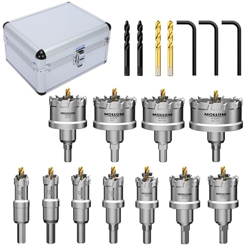 Mollom 11-teilig (16-64mm) TCT Hartmetall-Lochsägenset für Hartmetall, 11 Stück Lochschneider mit 3 zusätzlichen Zentrierbohrern und 1 Sechskantschlüssel von Mollom