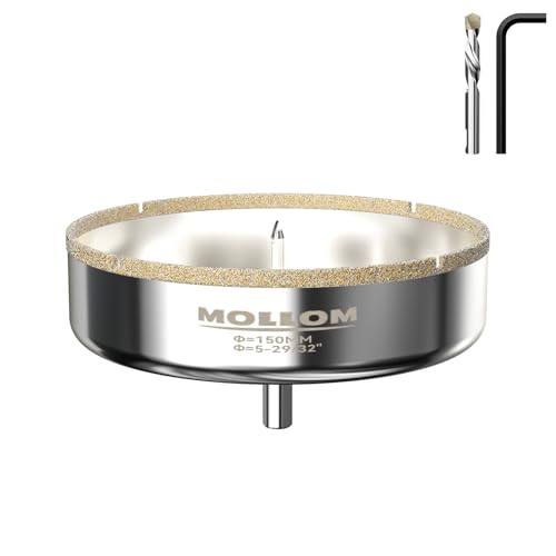 Mollom 150mm (5-29/32") Diamant-Lochsäge mit 2 abnehmbaren Pilotbohrern für glattes Schneiden von Porzellanfliesen, Glas, Keramik, Marmor, Glasfaser usw von Mollom