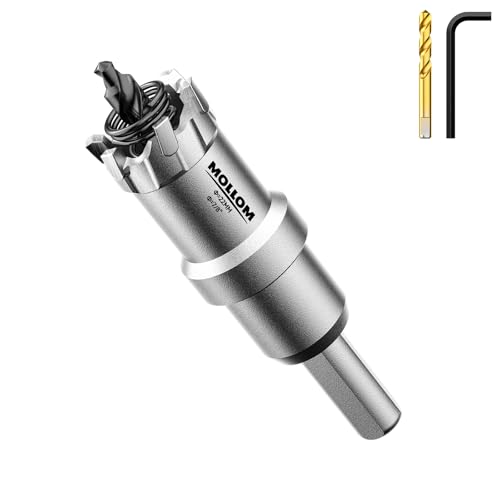 Mollom (22mm | 7/8'') Lochsäge T.C.T Schwerlast-Hartmetall-bestückt mit 2 Führungsbohrern für Edelstahl, Baustahl, Eisen, Kupfer, Messing, Kunststoff von Mollom