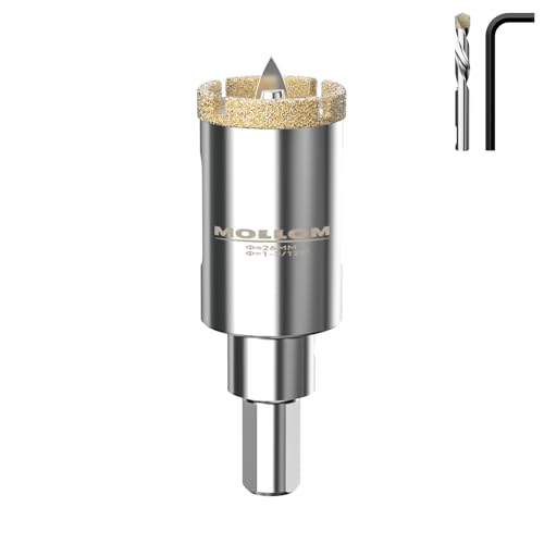 Mollom 26mm (1-3/128") Diamant-Lochsäge mit 2 abnehmbaren Pilotbohrern für glattes Schneiden von Porzellanfliesen, Glas, Keramik, Marmor, Glasfaser usw von Mollom