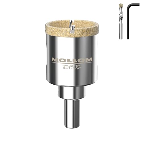 Mollom Diamantbohrer, 32mm (1-1/4") Diamant-Lochsäge mit 2 Zentrierbohrer für glattes Schneiden von Porzellanfliesen, Glas, Keramik, Marmor, Glasfaser usw von Mollom