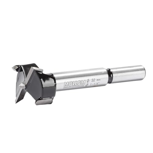Mollom 32mm (1-1/4") Forstnerbohrer mit langlebiger YG8 Hartmetall-Dicke von 2,0mm für präzise Holzbearbeitung. Ideal für Hartholz, Kunststoff und Sperrholz von Mollom