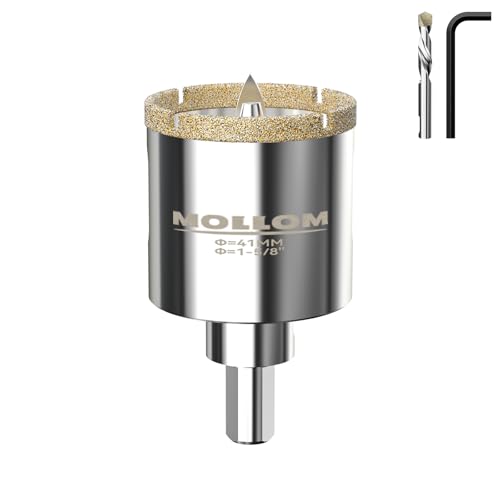 Mollom 41mm (1-5/8") Diamant-Lochsäge mit 2 abnehmbaren Pilotbohrern für glattes Schneiden von Porzellanfliesen, Glas, Keramik, Marmor, Glasfaser usw von Mollom