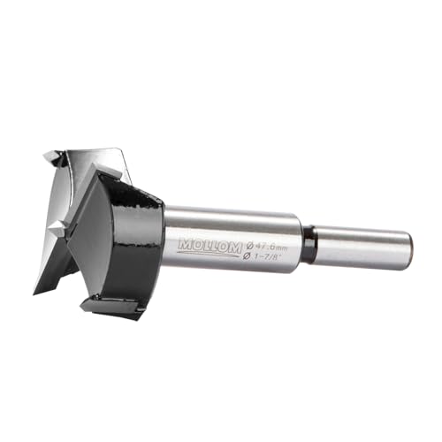 Mollom 47,6mm (1-7/8") Forstnerbohrer mit langlebiger YG8 Hartmetall-Dicke von 2,0mm für präzise Holzbearbeitung. Ideal für Hartholz, Kunststoff und Sperrholz von Mollom