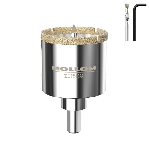 Mollom 48mm (1-7/8") Diamant-Lochsäge mit 2 abnehmbaren Pilotbohrern für glattes Schneiden von Porzellanfliesen, Glas, Keramik, Marmor, Glasfaser usw von Mollom