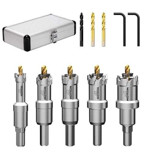 Mollom 5-teilig (13-25.5mm) TCT Hartmetall-Lochsägenset für Hartmetall, 5 Stück Lochschneider mit 3 zusätzlichen Zentrierbohrern und 1 Sechskantschlüssel von Mollom