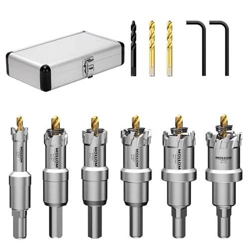 Mollom 6-teilig (13-29mm) TCT Hartmetall-Lochsägenset für Hartmetall, 6 Stück Lochschneider mit 3 zusätzlichen Zentrierbohrern und 1 Sechskantschlüssel von Mollom
