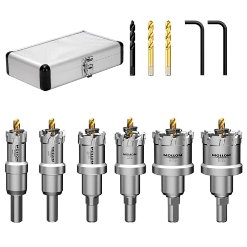 Mollom 6-teilig (19-35mm) TCT Hartmetall-Lochsägenset für Hartmetall, 6 Stück Lochschneider mit 3 zusätzlichen Zentrierbohrern und 1 Sechskantschlüssel von Mollom