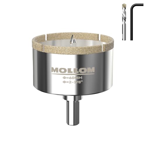 Mollom 60mm (2-3/8") Diamant-Lochsäge mit 2 abnehmbaren Pilotbohrern für glattes Schneiden von Porzellanfliesen, Glas, Keramik, Marmor, Glasfaser usw von Mollom