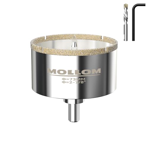 Mollom Diamantbohrer, 73mm (2-7/8") Diamant-Lochsäge mit 2 Zentrierbohrer für glattes Schneiden von Porzellanfliesen, Glas, Keramik, Marmor, Glasfaser usw von Mollom