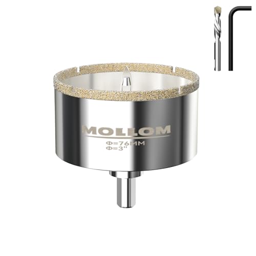 Mollom 3” (76mm) Diamant-Lochsäge mit 2 abnehmbaren Führungsbohrern, sauberer Schnitt für Porzellanfliesen, Glas, Keramik, Marmor, Fiberglas usw von Mollom