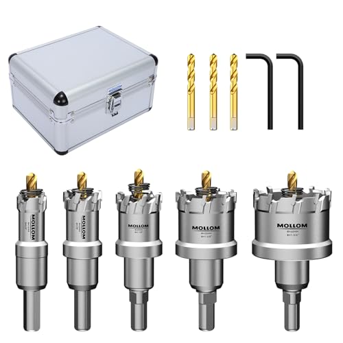 Mollom 5-teilig (16-45mm) TCT Hartmetall-Lochsägenset für Hartmetall, 5 Stück Lochschneider mit 3 zusätzlichen Zentrierbohrern und 1 Sechskantschlüssel von Mollom