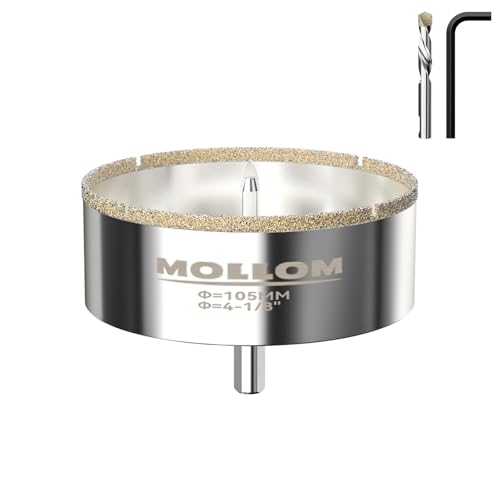 Mollom Diamantbohrer, 105mm (4-1/8") Diamant-Lochsäge mit 2 Zentrierbohrer für glattes Schneiden von Porzellanfliesen, Glas, Keramik, Marmor, Glasfaser usw von Mollom