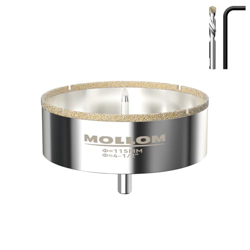 Mollom Diamantbohrer, 115mm (4-1/2") Diamant-Lochsäge mit 2 Zentrierbohrer für glattes Schneiden von Porzellanfliesen, Glas, Keramik, Marmor, Glasfaser usw von Mollom