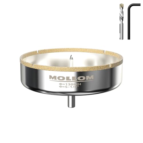 Mollom Diamantbohrer, 130mm (5-1/8") Diamant-Lochsäge mit 2 Zentrierbohrer für glattes Schneiden von Porzellanfliesen, Glas, Keramik, Marmor, Glasfaser usw von Mollom