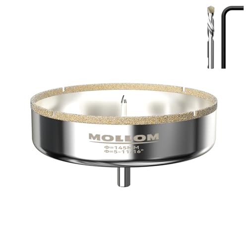 Mollom Diamantbohrer, 145mm (5-11/16") Diamant-Lochsäge mit 2 Zentrierbohrer für glattes Schneiden von Porzellanfliesen, Glas, Keramik, Marmor, Glasfaser usw von Mollom