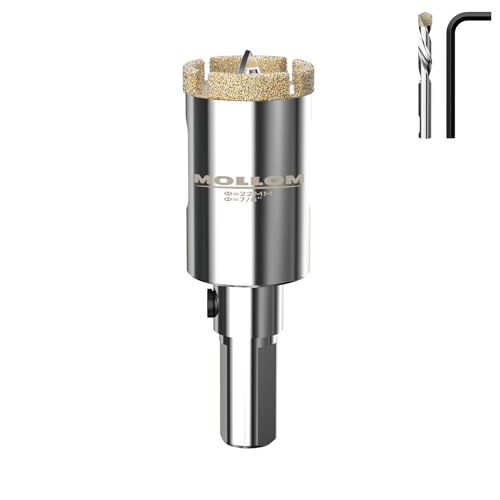 Mollom Diamantbohrer, 22mm (7/8") Diamant-Lochsäge mit 2 Zentrierbohrer für glattes Schneiden von Porzellanfliesen, Glas, Keramik, Marmor, Glasfaser usw von Mollom