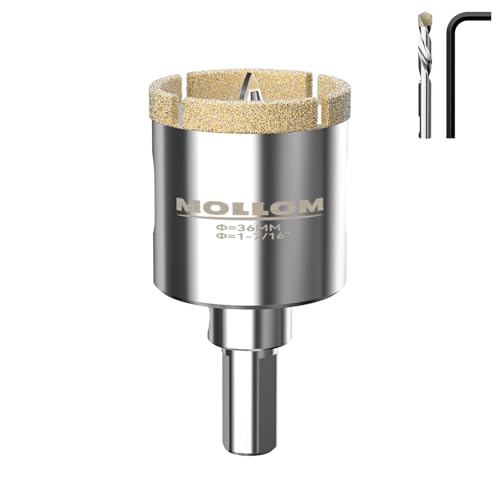 Mollom Diamantbohrer, 36mm (1-7/16") Diamant-Lochsäge mit 2 Zentrierbohrer für glattes Schneiden von Porzellanfliesen, Glas, Keramik, Marmor, Glasfaser usw von Mollom