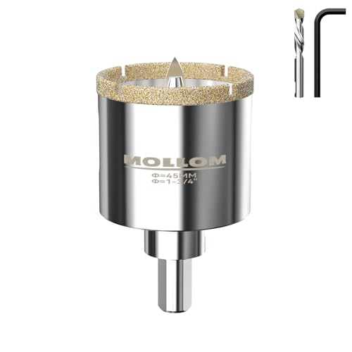 Mollom Diamantbohrer, 45mm (1-3/4") Diamant-Lochsäge mit 2 Zentrierbohrer für glattes Schneiden von Porzellanfliesen, Glas, Keramik, Marmor, Glasfaser usw von Mollom