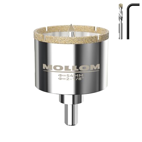 Mollom Diamantbohrer, 54mm (2-1/8") Diamant-Lochsäge mit 2 Zentrierbohrer für glattes Schneiden von Porzellanfliesen, Glas, Keramik, Marmor, Glasfaser usw von Mollom