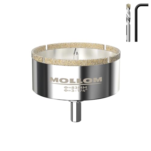 Mollom Diamantbohrer, 83mm (3-1/4") Diamant-Lochsäge mit 2 Zentrierbohrer für glattes Schneiden von Porzellanfliesen, Glas, Keramik, Marmor, Glasfaser usw von Mollom