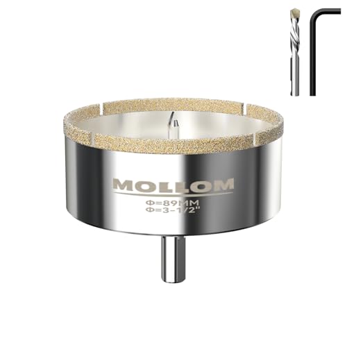 Mollom Diamantbohrer, 89mm (3-1/2") Diamant-Lochsäge mit 2 Zentrierbohrer für glattes Schneiden von Porzellanfliesen, Glas, Keramik, Marmor, Glasfaser usw von Mollom