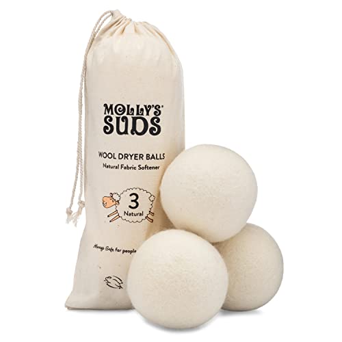 Molly's Suds Woll-Trocknerbälle (3er-Set) – natürlicher Weichspüler, reduziert die Trocknungszeit, wiederverwendbar, frei von Chemikalien, geruchlos von Molly's Suds