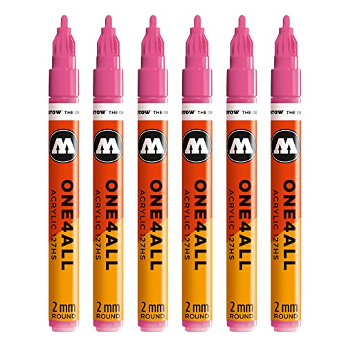 Molotow One4All 127HS Acryl Marker (2,0 mm Strichstärke, hochdeckend und permanent, UV-beständig, für fast alle Untergründe) 6 Stück Farbe 200 neonpink von Molotow