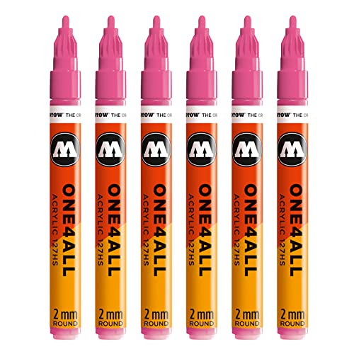 Molotow One4All 127HS Acryl Marker (2,0 mm Strichstärke, hochdeckend und permanent, UV-beständig, für fast alle Untergründe) 6 Stück Farbe 200 neonpink von Molotow