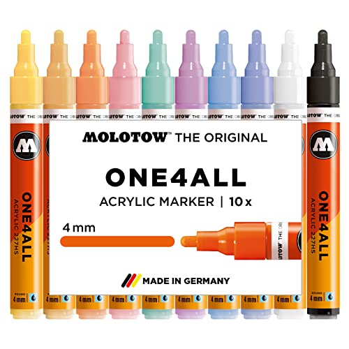 Molotow One4All 227HS Acryl Marker (Pastell-Set, 4 mm Spitze, hochdeckend und permanent, UV-beständig, für fast alle Untergründe) 10 Stück sortiert von Molotow