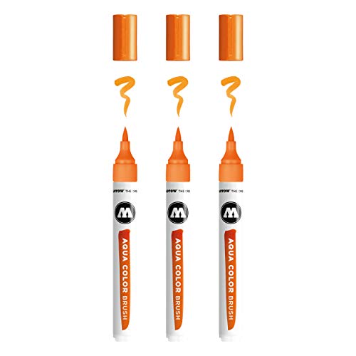 Molotow Aqua Color Brush (Brush Pen Marker auf Wasserbasis, Pinsel Spitze für Aquarellieren und Handlettering) 3 Stück Farbe 003 orange von Molotow