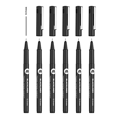 Molotow Blackliner 0,3 mm (Fineliner mit permanenter, dokumentenechter Tinte) 6 Stück schwarz, 1 Stück (6er Pack) von Molotow