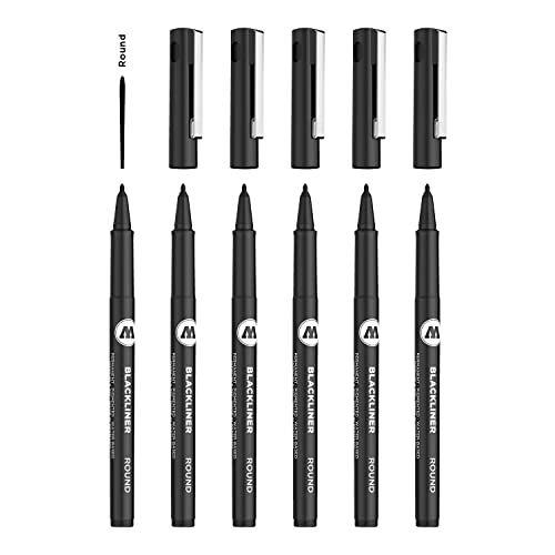 Molotow Blackliner Rundspitze (Fineliner mit permanenter, dokumentenechter Tinte) 6 Stück schwarz von Molotow