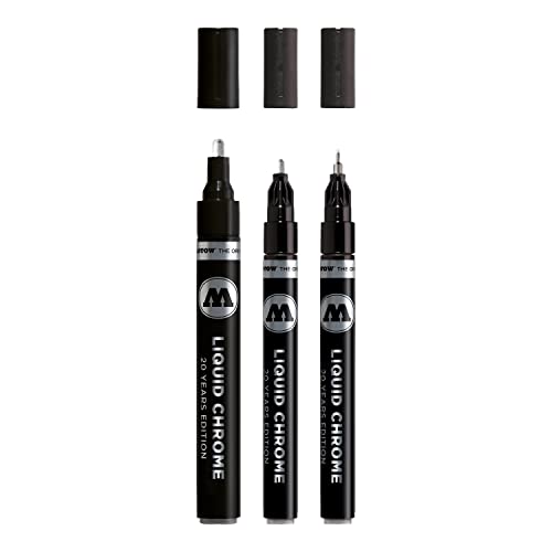 Molotow Liquid Chrome Marker 3er Set (Strichbreiten 1,0 , 2,0 und 4,0 mm, Metallic Stift mit Spezialtinte mit echtem Spiegeleffekt für Modellbau, Graffiti & Hobby) chrom von Molotow