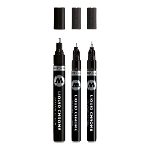 Molotow Liquid Chrome Marker 3er Set (Strichbreiten 1,0 , 2,0 und 4,0mm, Spezialtinte mit echtem Spiegeleffekt für Modellbau, Graffiti & Hobby) chrom von Molotow