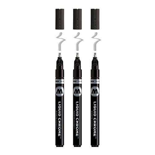 Molotow Liquid Chrome Marker Calligraphy 3,0 mm (Metallic Stift mit Spezialtinte mit echtem Spiegeleffekt für Lettering, Graffiti & Hobby) 3 Stück chrom von Molotow
