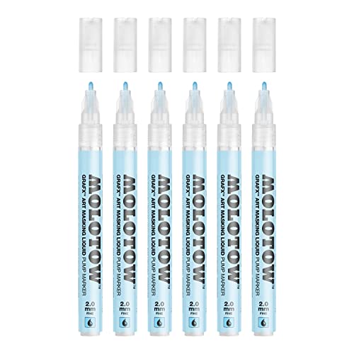 Molotow Masking Liquide Pump Marker 2 mm (Stift mit Maskierflüssigkeit, rückstandslos entfernbar, für fast alle Untergründe) blau abgetönt, 6 Stück von Molotow