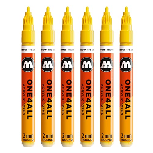 Molotow One4All 127HS Acryl Marker (2,0 mm Strichstärke, hochdeckend und permanent, UV-beständig, für fast alle Untergründe) 6 Stück Farbe 006 zinkgelb von Molotow