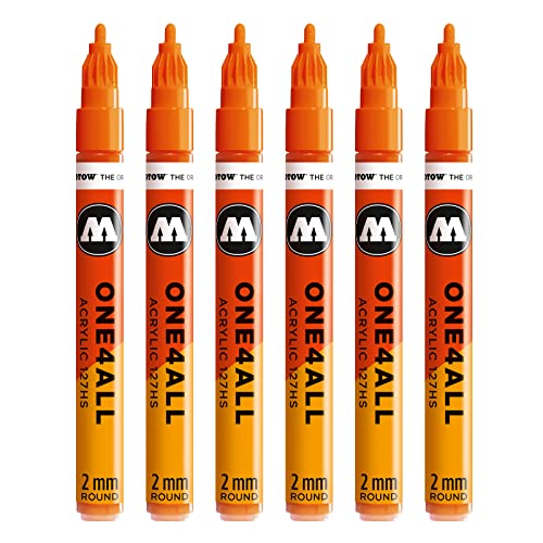 Molotow One4All 127HS Acryl Marker (2,0 mm Strichstärke, hochdeckend und permanent, UV-beständig, für fast alle Untergründe) 6 Stück Farbe 085 dare orange von Molotow