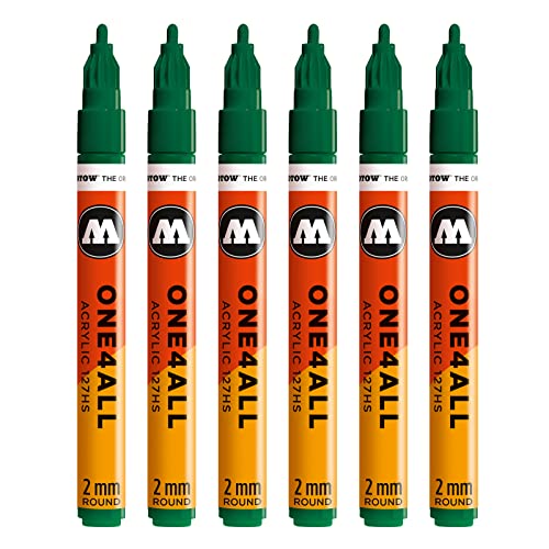Molotow One4All 127HS Acryl Marker (2,0 mm Strichstärke, hochdeckend und permanent, UV-beständig, für fast alle Untergründe) 6 Stück Farbe 096 MISTER GREEN von Molotow