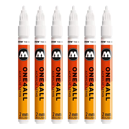 Molotow One4All 127HS Acryl Marker (2,0 mm Strichstärke, hochdeckend und permanent, UV-beständig, für fast alle Untergründe) 6 Stück Farbe 160 signalweiß von Molotow