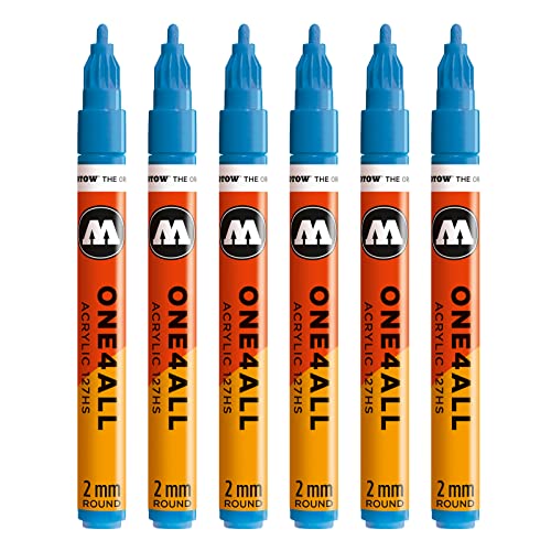 Molotow One4All 127HS Acryl Marker (2,0 mm Strichstärke, hochdeckend und permanent, UV-beständig, für fast alle Untergründe) 6 Stück Farbe 161 schock blau mittel von Molotow