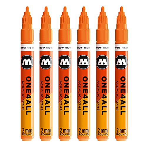 Molotow One4All 127HS Acryl Marker (2,0 mm Strichstärke, hochdeckend und permanent, UV-beständig, für fast alle Untergründe) 6 Stück Farbe 218 neonorange floureszierend von Molotow